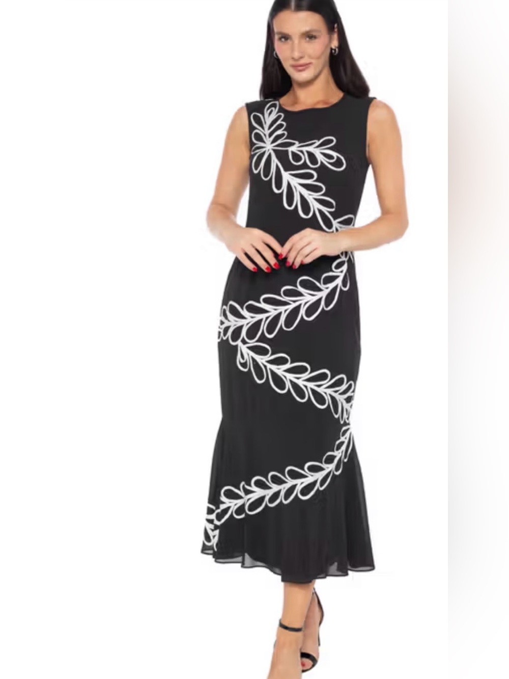 Marina Sleeveless Chiffon Midi Dress with Soutache Detail